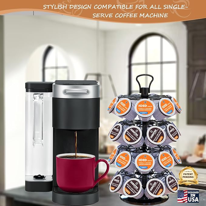 BLACKSMITH FAMILY 36 K Cup Pod Carousel Easy Assembly Design K Cup Holders,K Cup Holder, K Cups Holder,K Cup Carousel, 4-Tier Coffee Pods Holder Storage Organizer Stand,Glossy Black