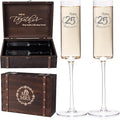 Physkoa Happy 25th Anniversary Champagne Flutes Set – Personalized Silver Wedding Anniversary Toasting Glasses – 2 Hand-Blown Crystal Flutes with Keepsake Box – Anniversary Present for Couple