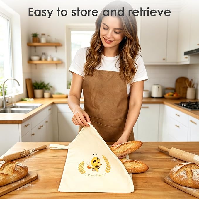 Beeswax Bread Bags, XL Reusable Linen Cotton Sourdough Bread Bag with Sealing Zip for Homemade Bread to Keep Fresh, 2 Pack