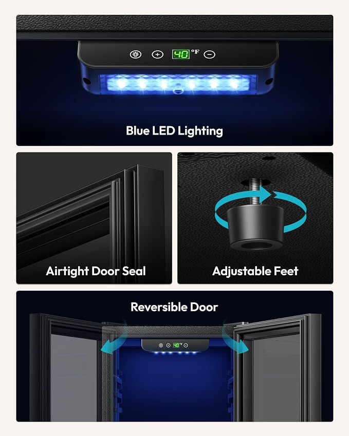 EUHOMY 16 Bottle Wine Cooler Refrigerator, Compressor Wine Fridge with Glass Door, Freestanding Wine Cellar with Digital Temp Control & LED Light for Red White Wine Beer Home Bar Office, 1.7 Cu.Ft