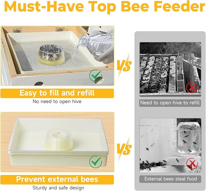 KAGZ Hive Top Bee Feeder with Clear Cover for 10 Frame Beehive, 1.5 Gallons (6L), Anti-Drowning Sponge Rings, Beekeeping Supplies
