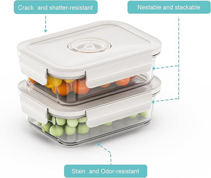 Vacuum Seal Glass Food Storage Containers, 6pcs Containerswith 10pcs Sous Vide Bags/ 1pc Automatic Pump, Meal Prep Container with Airtight Locking Lids for Lunch,Long-Lasting Freshness