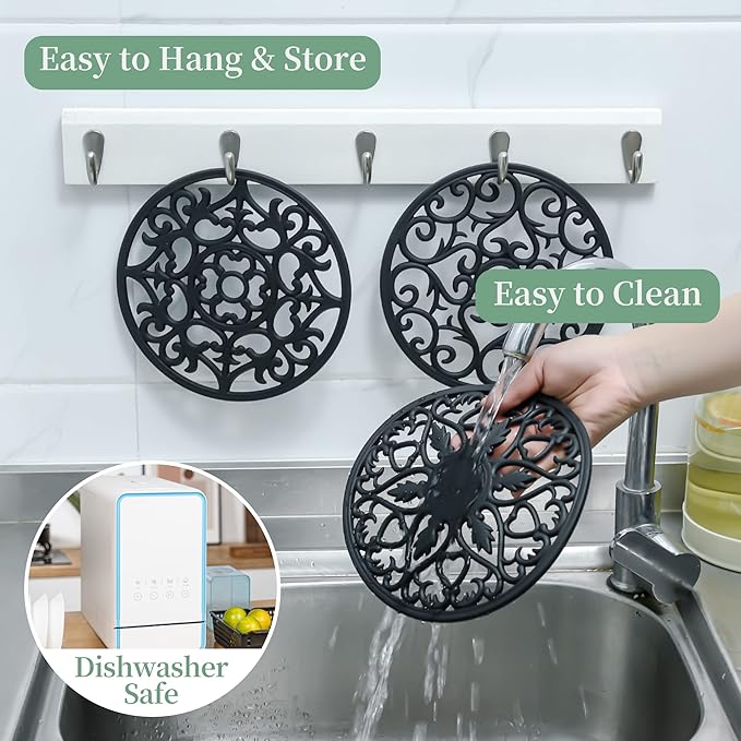 Trivets for Hot Dishes, Silicone Trivet Hot Pads for Kitchen Tabletops, Silicone Trivets for Hot Pots and Pans on Countertops, Round Heat Resistant Mat for Pot Holder Set of 6 Burgundy