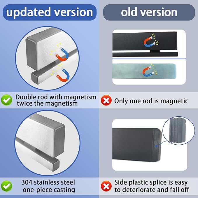 TOUKA 17 Inch Magnetic Knife Holder for Wall, No Drill Magnetic Knife Strip with 12 Hooks, Strong Adhesive, Includes 3M Tape & Screws, Stainless Steel Kitchen Organizer
