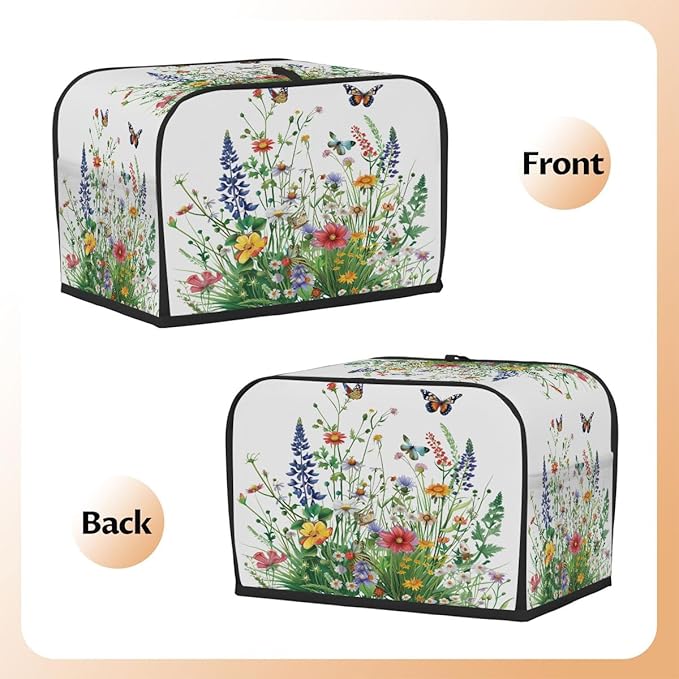 2 Slice Beautiful Flowers And Grass Toaster Cover Dust And Fingerprint Bread Maker Cover Bakeware Protector Washable Appliance Covers Kitchen Accessories For Home Kitchen Women Gift