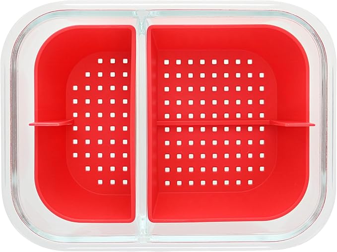 Two Compartment Borosilicate Glass Container Cleaning Tool with Sealable Lid (Red Hot Banger)