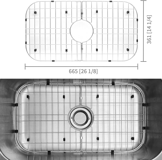 2 Pack Detachable Sink Protectors - 18/8 Stainless Steel Draining Grid & Dish Rack, Medium Hole, Customizable Fit 665 x 362mm (26 3/16 x 14 1/4)