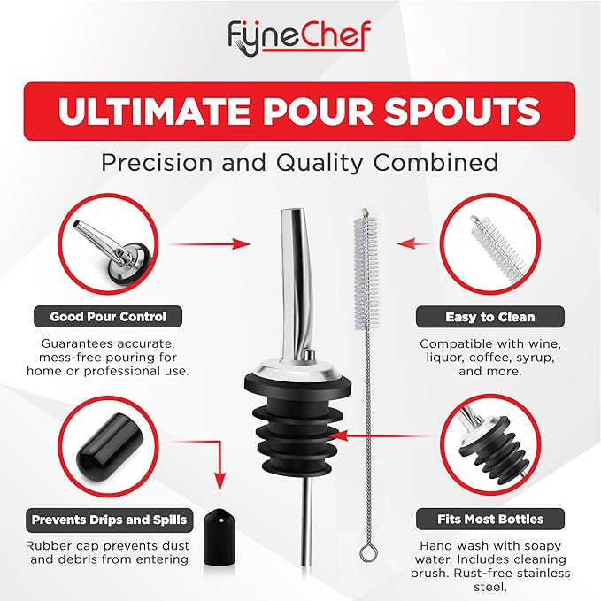 48 Pack Stainless Steel Bottle Pourers for Alcohol, Liquor, and Wine - Bar Accessories, Spouts for Bottles and Dispensers