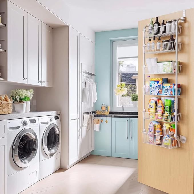 Delamu Bathroom and Kitchen Organizers and Storage, Under Sink Organizers and Storage White - Over the Door Pantry Organizer White