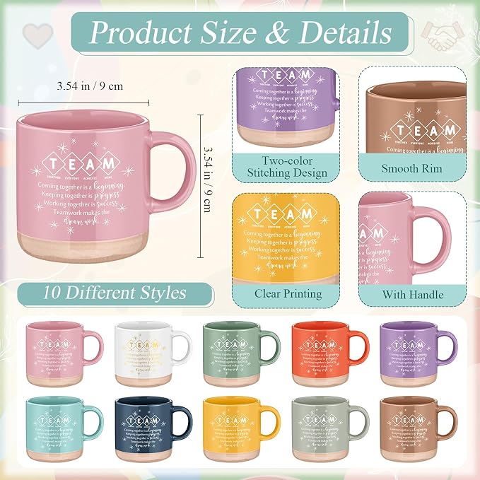 Didaey 10 Sets Team Appreciation Gifts Set 13oz Pastel Inspirational Ceramic Coffee Mugs A6 Leather Notebooks Ballpoint Pens Bulk Thank You Gifts for End of Year Teacher Team Members Coworker Staff