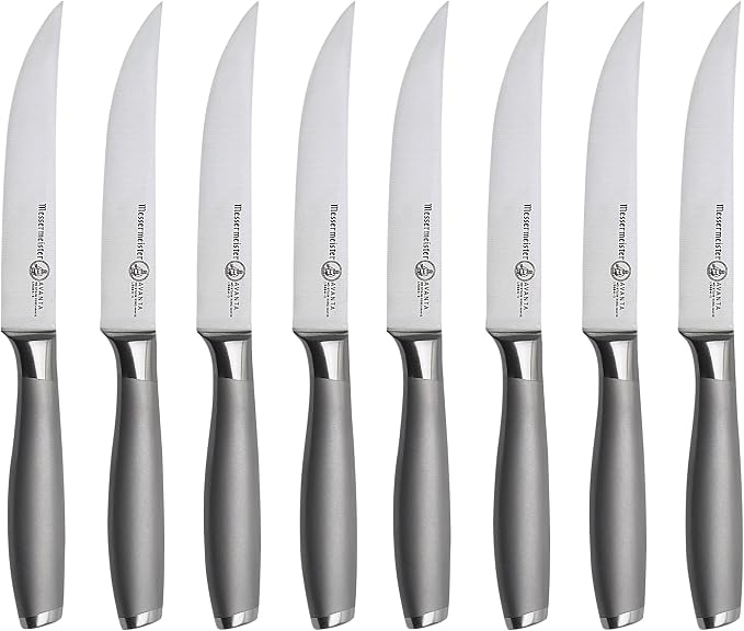 Messermeister Avanta Forged 5” Fine Edge Steak Knife Set - Pack of 2 - German X50 Stainless Steel - Rust Resistant & Easy to Maintain - 8 Steak Knives Total