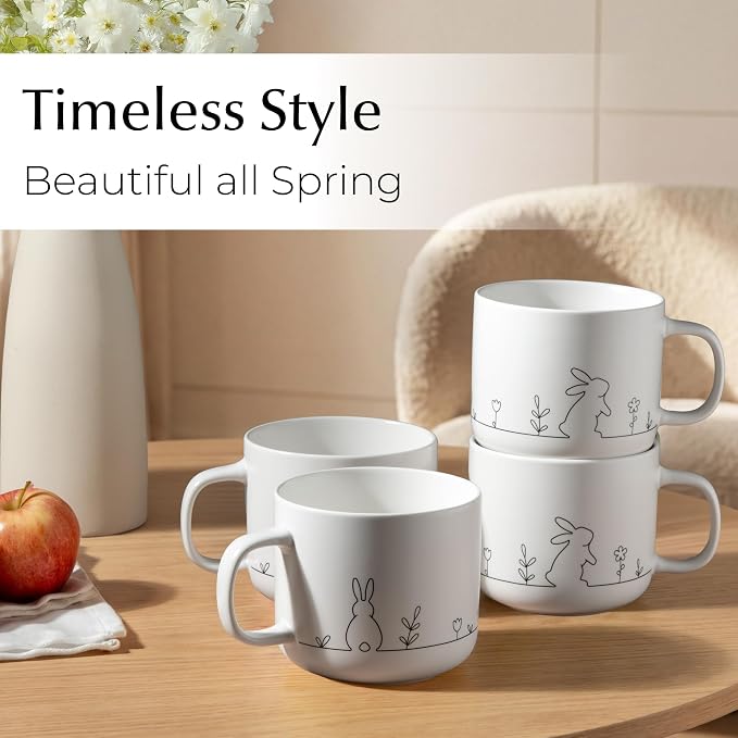 MIAMIO – Spring Cup Set / 4 × 15 oz ceramic coffee cups in pastel colors/large coffee and tea cups in a modern design – gift for women/men for Easter and spring – Prim Collection (White)