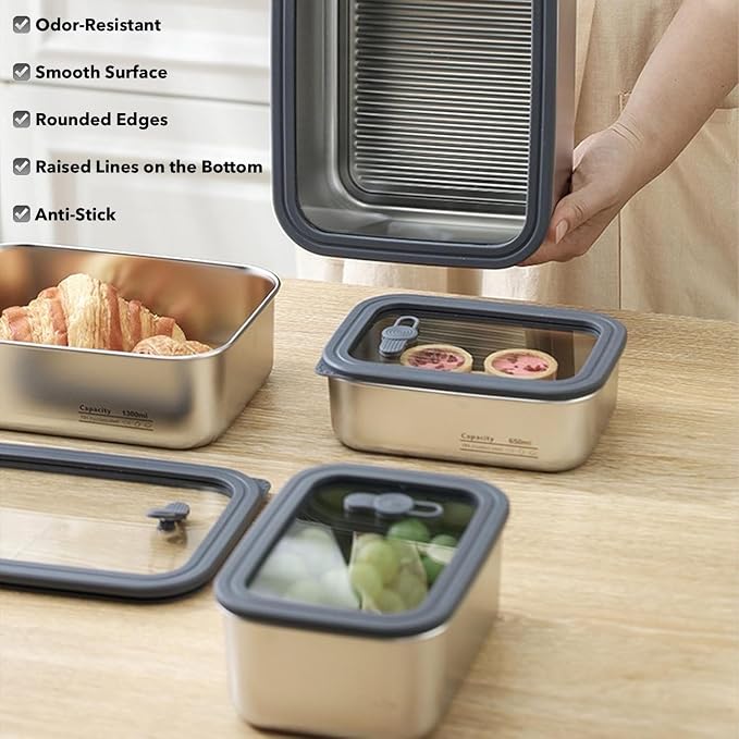 Stainless Steel Food Storage Containers-3Pcs Leakproof, Airtight Stainless Steel Bowls with Lids, Freezer/Dishwasher/Microwave Safe Containers, Durable & Stackable Stainless Steel Containers with Lids