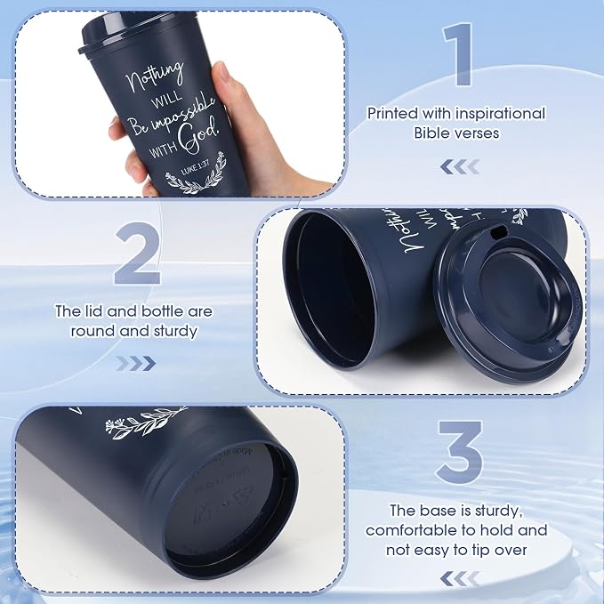 Skylety 40 Pack Bulk Christian Gifts for Men Women 16oz Reusable Bible Verse Tumbler Plastic Coffee Cup with Lid Inspirational Religious Church Gift for Teacher Graduation Party Favor (Blue)
