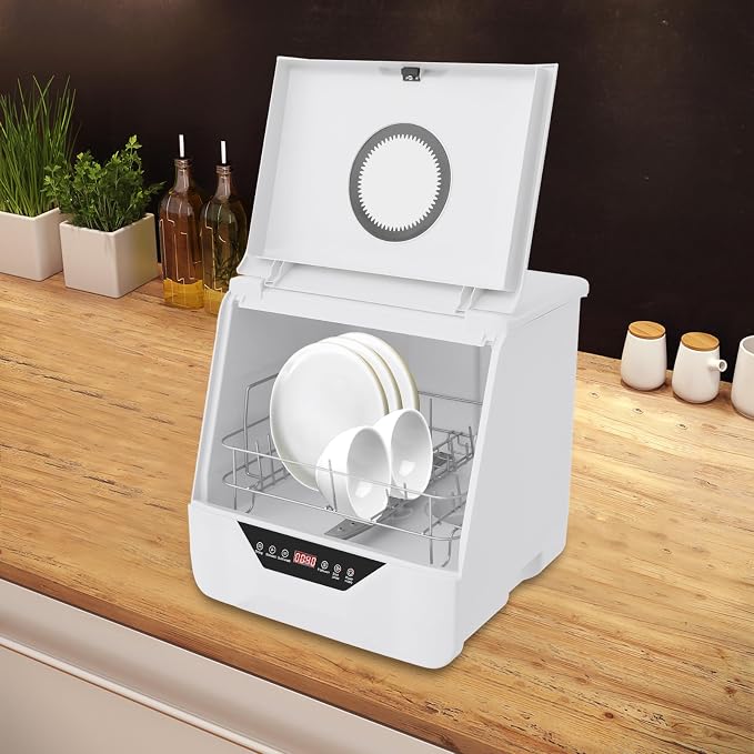 800W 110V Portable Countertop Dishwasher, Mini Dishwasher with 4 Wash Modes for Small Houses, Flats, Boats and Campervans,for Daily Needs of Families of 2-5 People