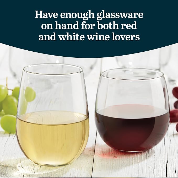 Libbey Stemless 12-Piece Wine Glass Party Set for Red and White Wines