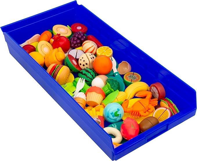Akro-Mils 30174 Plastic Shelf Bins, Heavy Duty Storage Bins for Garage, Closet, and Drawer Organization, 24-Inch x 11-Inch x 4-Inch, Blue, 6-Pack