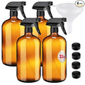 Large 32oz Amber Glass Spray Bottles with Funnel - Refillable Trigger Sprayer Containers for Oils, Cleaning Products, Plant Misting, Cooking, Hair, and Beauty. Includes 4 Bottles and 1 Funnel.