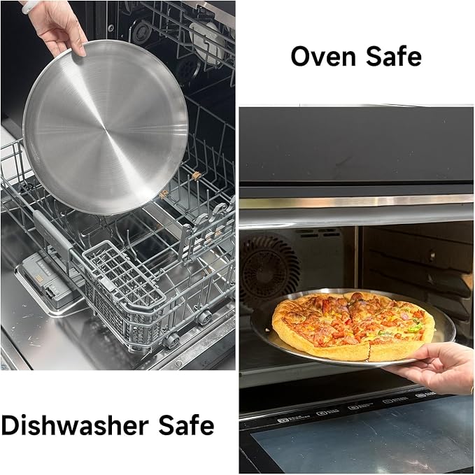12 Inch Pizza Pans for Oven 2 Pack Stainless Steel Baking Sheet Round Plates for Cake Pie and Salad Pizza Steel Tray Oven Dishwasher Safe & Easy Clean