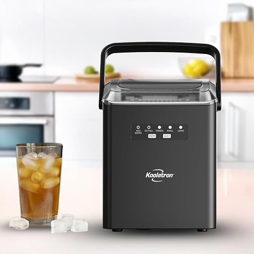 Koolatron Ice Maker- Ice Machine Countertop Portable with Handle, 26lbs in 24Hrs, 8 Ice Cubes Ready in 7 Mins, Ice Makers with Basket and Scoop, maquina para hacer hielo Black for Home/Kitchen/Camping