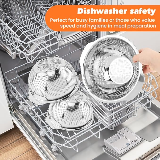 Stainless Steel Colander Set of 3 (2-3-5Quart),Micro-Perforated Colander Strainer with Handle,for Draining Rinsing Washing, Ideal for Pasta Vegetables Fruits,Dishwasher Safe