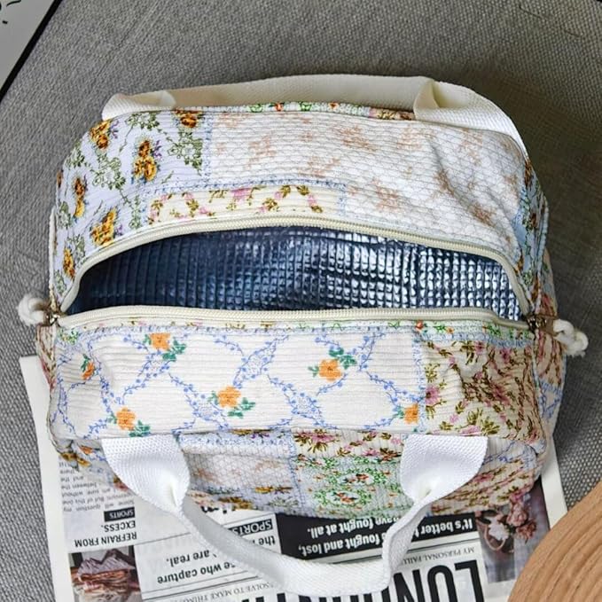 Lunch Box for Women, Reusable Insulated Lunch Box Floral Tote Bags Corduroy Totes for Women Office Work Travel Picnic