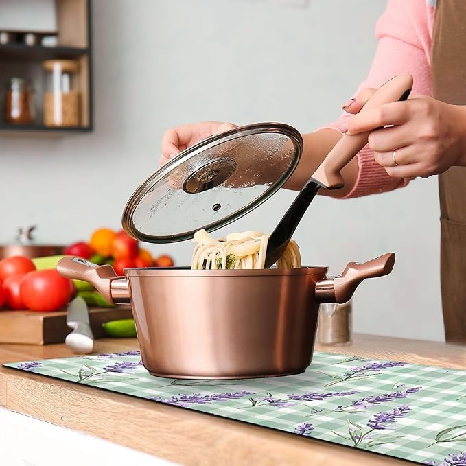 Cute Mint Green Plaid Lavenders Trivet Table Runner Heat Resistant 230F for Hot Dishes Pots Plates Kitchen Dining Table Protector Decorative 39.37 X 11.8 Inch