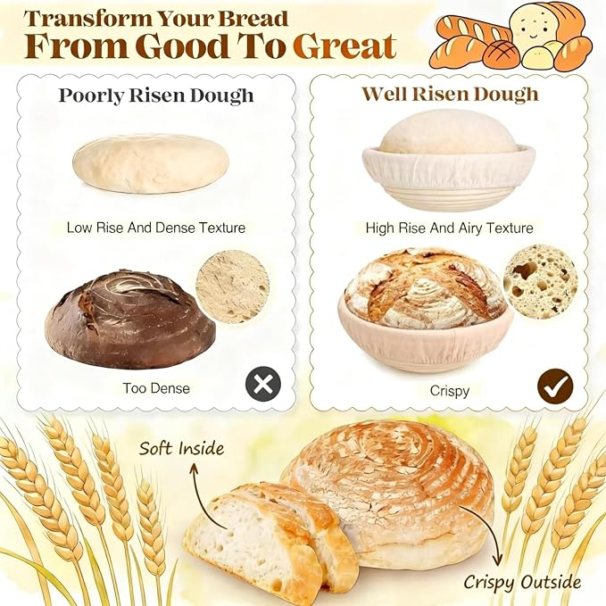Sourdough Bread Baking Supplies, Sourdough Starter Kit, Banneton Bread Proofing Basket Tools Set, Ideal Gifts for Bakers Women Mom Wife