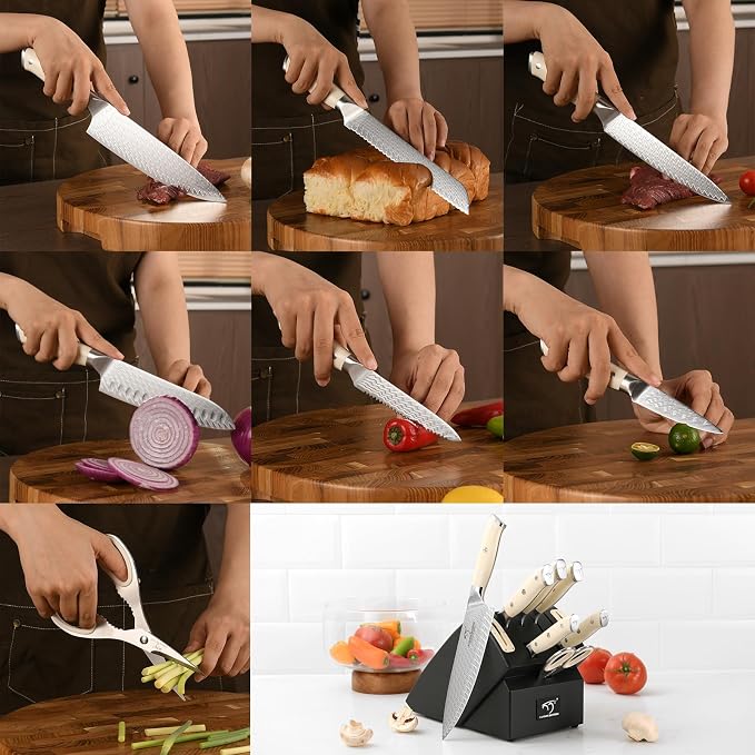 NANFANG BROTHERS Knife Sets 10 Pieces for Kitchen with Block, Damascus Kitchen Knife Set with Block, ABS Ergonomic Handle for Chef Knife Set and Kitchen Shear