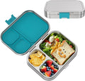 LOHASOK Stainless Steel Bento Lunch Box, 3-Compartment Food Container Large 800ML Metal Bento Box for Kids or Adults with Lockable Clips to Leak Proof Blue