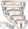 Four Flowers Heavy-Duty Mixing Bowls Set with airtight lids – 11 PCS Stainless Steel Nesting Kitchen Bowls, Mixing Bowls with Non-Slip Bottoms and Grater Attachment, Best for Mixing and Serving