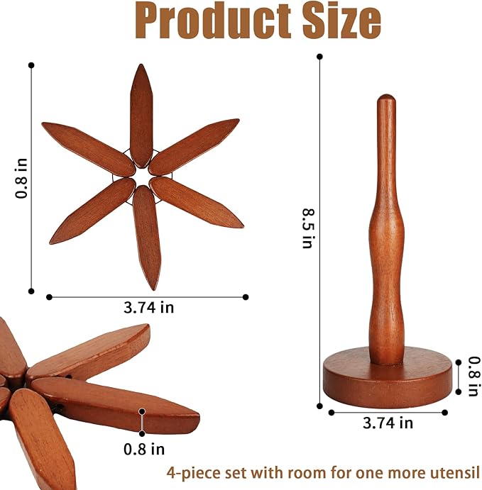 Wooden Trivets for Hot Dishes, Tree Shape Trivet Set, Foldable Kitchen Wooden Trivets, Tree Coaster for Hot Dishes、Pot、Bowl、teapot、hot Pot Holders (4 Piece-Walnut)