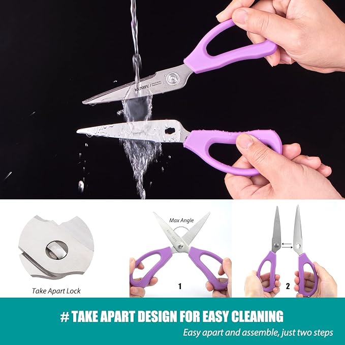 KUNIFU Kitchen Scissors, All Purpose Kitchen Shears, Heavy Duty Come Apart Scissors Gadgets Utensils - Purple