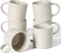 famiware Coffee Mug Set for 6, Star 12 oz Catering Mugs Cup Set with Handle for Coffee, Tea, Cocoa, Milk- Ceramic Stoneware Drinkware Set, Oat
