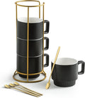 Miamolo Stackable Coffee Mugs with Stand Set of 4, Space-saving Storage | 11oz, Ceramic Latte Mugs | for Espresso Cappuccino Tea Hot Cocoa | Dishwasher & Microwave Safe | Housewarming Gift | Black