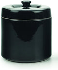RSVP International Stoneware Grease Keeper with Lid & Stainless Steel Mesh Strainer, 6 Cup Capacity, Black