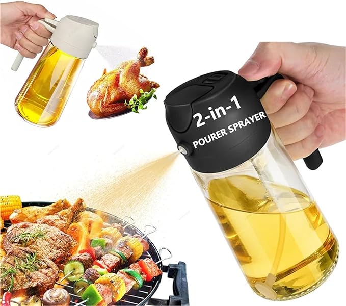 Oil Sprayer, 2-in-1 Sprayer Pourer Oil Empty Bottle Plastic Container Dispenser Vaporizer Kitchen Barbecue Camping Cooking Utensils,for Kitchen, Air Fryer(2Pcs White)