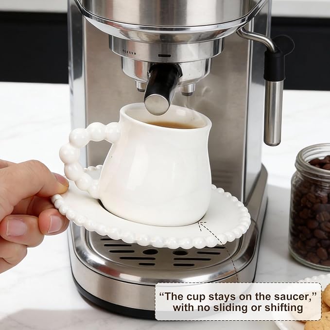 Coffee Cups Set of 6, 8 oz Ceramic Espresso Coffee Cup Set, Latte Mugs with Saucers and Spoons for Cappuccino, Latte, Mocha, Tea, Au Lait, Dishwasher & Microwave Safe