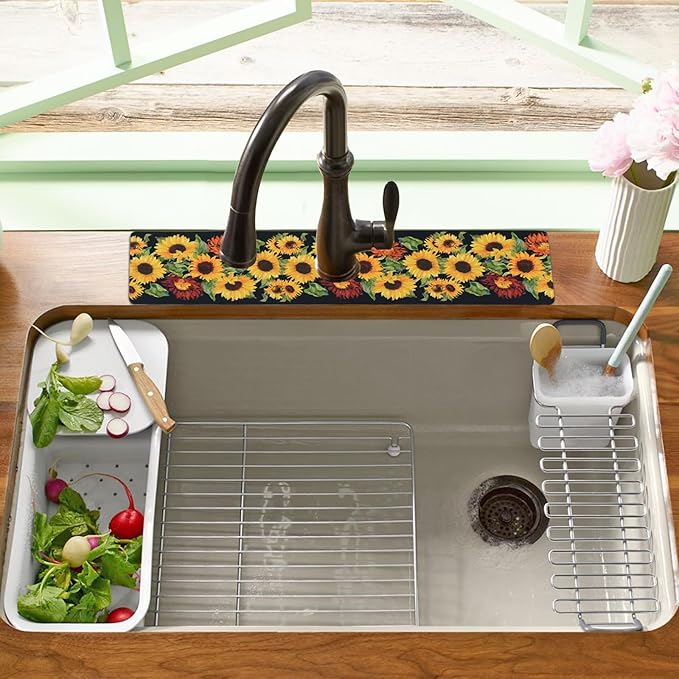 Sink Faucet Absorbing Mat, 2 Pack Drying Mat Around Faucet Sink Splash Guard Behind Faucet Sinkmat For Kitchen Bathroom Island Rv 24 * 5.5 Inch (60 * 14 cm)