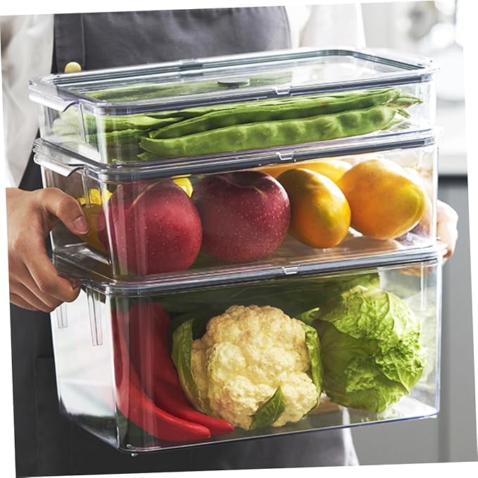 BESTOYARD Refrigerator Crisper Plastic Fridge Storage Bins Fridge Organization Bins Freezer Bins Clear Stackable Fridge Organizer Clear Fridge Fruit Containers The Pet Food Grade Storage Box