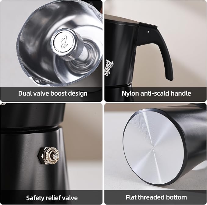 Bincoo Moka Pot 2 Cup，Espresso Maker Stove Top，Italian Coffee Maker，Mocha Pots，Stovetop Espresso Maker，Espresso Stove Top Coffee Maker，Mokapot Greca Coffee Maker Mocha Pot（Black