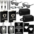 Set 2 Groomsmen Proposal Gifts - Groomsmen Gift Boxes with Leather Bag，Tuxedo Flask, Funnel，Shot Glasse，Poker Card Bottle Openers, Sunglasses, Pen，Bracelet, Card & Gift Bags for Wedding Party