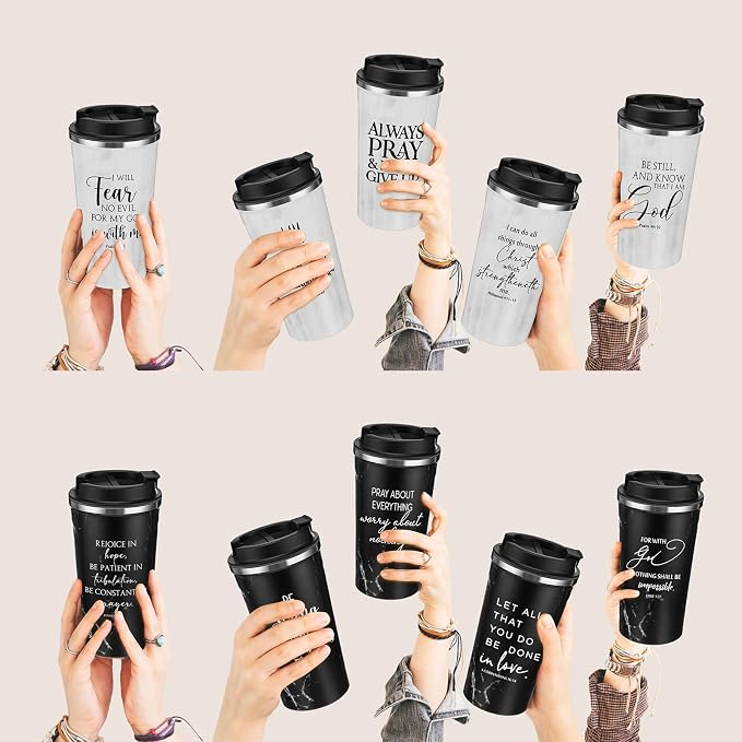 Meanplan 10 Set Christian Fathers Day Church Gifts Bible Verse Tumbler Bulk 17oz Coffee Cup Religious Jesus Tumbler Inspirational Mug for Men Women Teacher (Black and White, Bible Theme)
