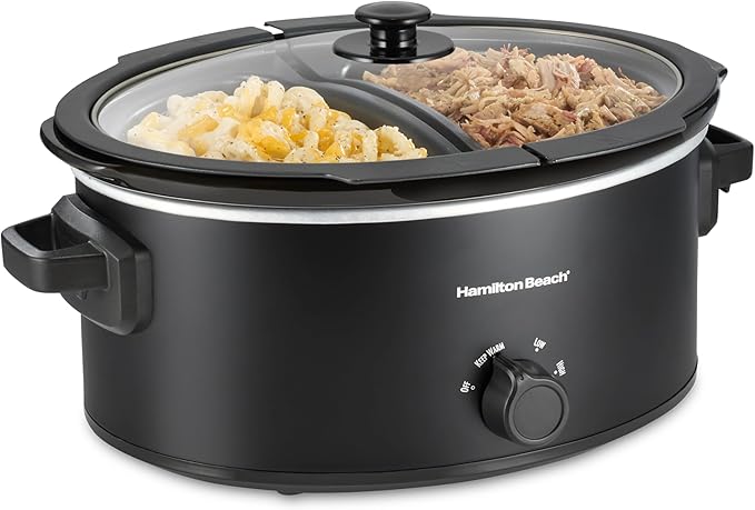 Hamilton Beach Double Dish Slow Cooker with 6qt Crock and Dual 2.5qt Nonstick Insert to Cook Two Meals at Once, Serves 7+ People, Dishwasher Safe Pot & Lid, Black (33569)