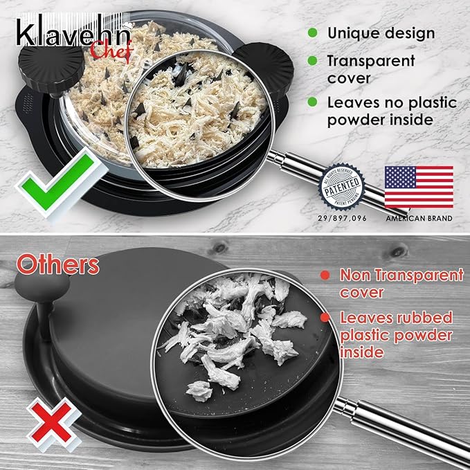 American brand 3-Layer Chicken Shredder w/Detachable Plate + Special Brush, Double Anti-Slip, BPA Free, Heat Resistant, Dishwasher Safe | Chicken Breast Shredding Tool Twist, Beef, Pork, Meat Grinder