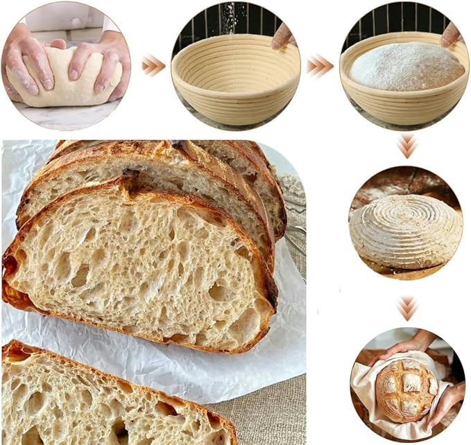 Proofing Baskets for Sourdough Bread Baking, 2 Pack Banneton Bread Proofing Basket 9 inch Round Proofing Bowls for Sourdough Bread with Liner Making Baking Fermentation Tools Supplies