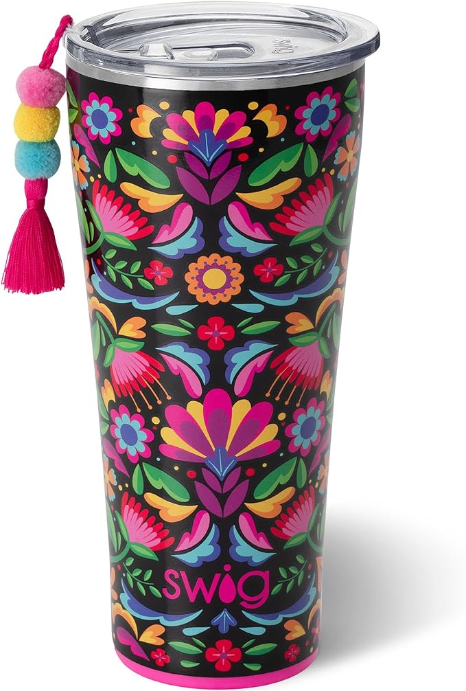 Swig Life 32oz Insulated Tumbler, Travel Coffee Tumbler with Lid, Cup Holder Friendly Travel Coffee Mug, Stainless Steel with Lid (Caliente)