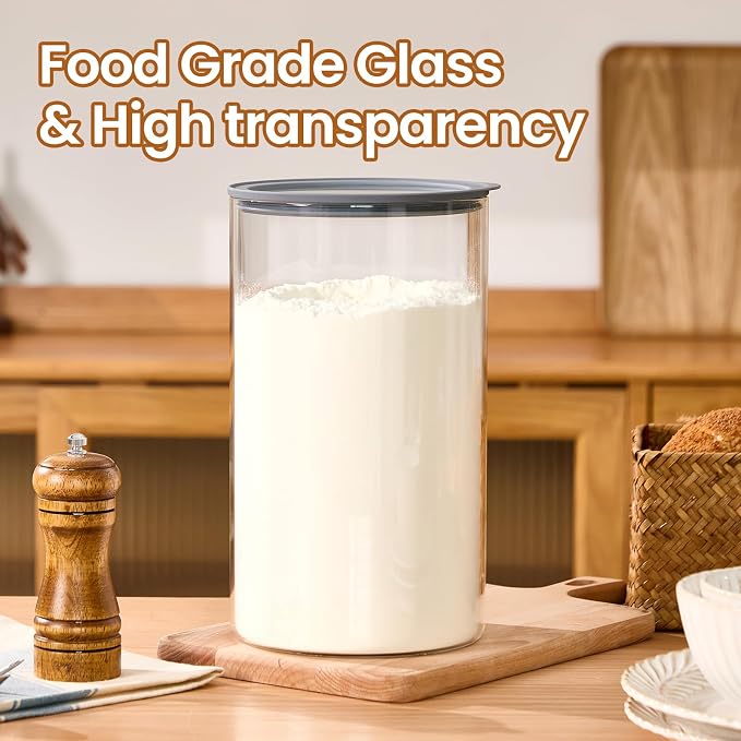 Flour Sugar Storage Containers, 1-Gallon(4.2Qt) Cereal Containers Storage with Airtight Lids, Glass Food Jars for Oats, Cereal and More