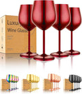 UNISWEET Stainless Steel Wine Glasses Set of 4 Unbreakable Wine Glass 18 oz Unique Metal Wine Goblets for Outdoor, Travel, Camping, Pool, Ideal Gift for Wine Lovers (Mirror-Red)