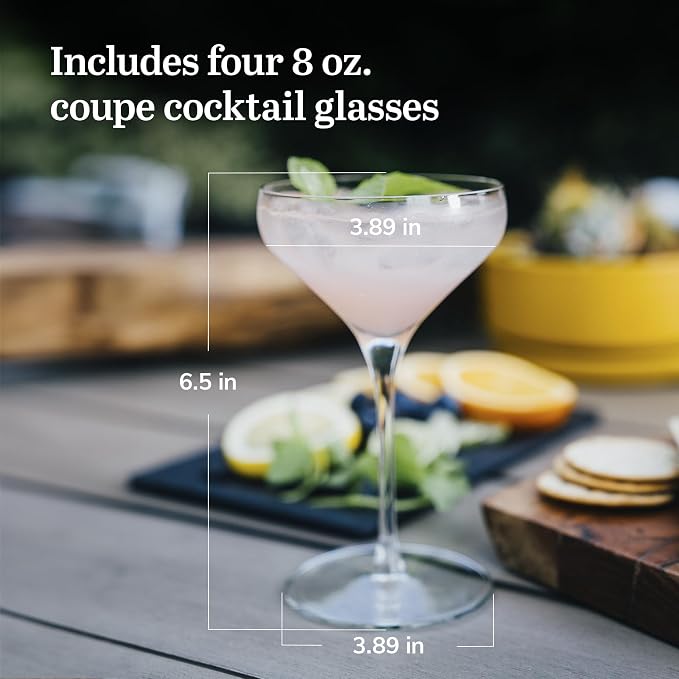 Libbey Signature Coupe Glasses Set of 4, Timeless Cocktail Glasses for Drinks and Desserts, Bar Glassware for All Occasions